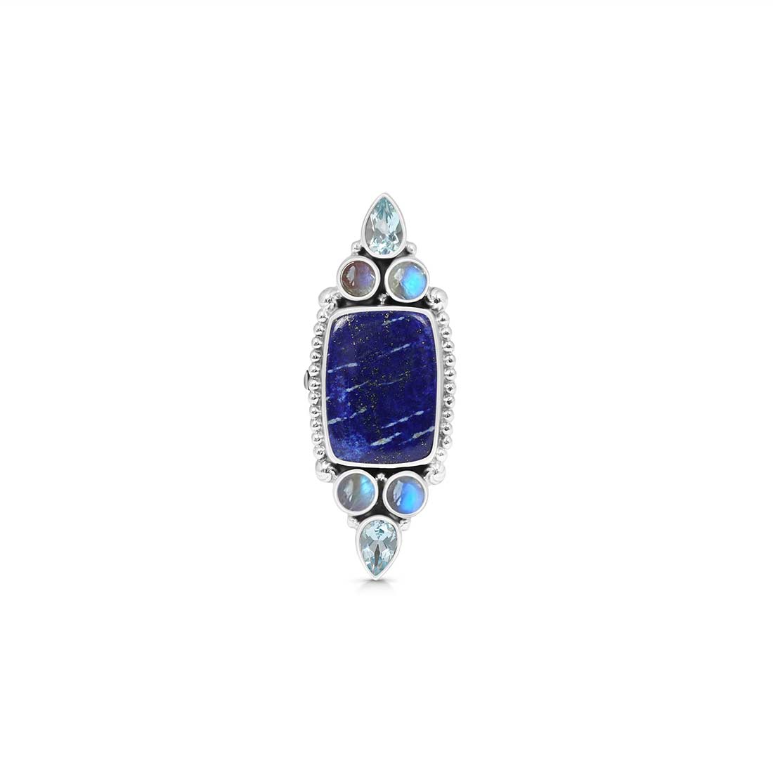 Lapis Lazuli, Blue Topaz And Moonstone Adjustable Ring-(LLP-CLS-5.)